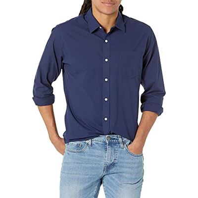 Amazon Essentials Men's Långärmad ledig poplinskjorta med normal passform, Marinblå, L Amazon Essentials Men's Långärmad ledig poplinskjorta med normal passform, Marinblå, L