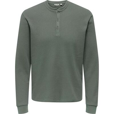 Only & Sons Onstobie Reg Ls Henley Tee Noos, Castor Gray, XS Only & Sons Onstobie Reg Ls Henley Tee Noos, Castor Gray, XS