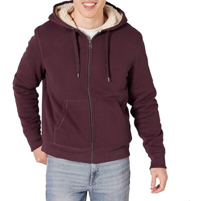 Amazon Essentials Men's Sherpa-fodrad fleecetröja med dragkedja, Vinröd, L Amazon Essentials Men's Sherpa-fodrad fleecetröja med dragkedja, Vinröd, L