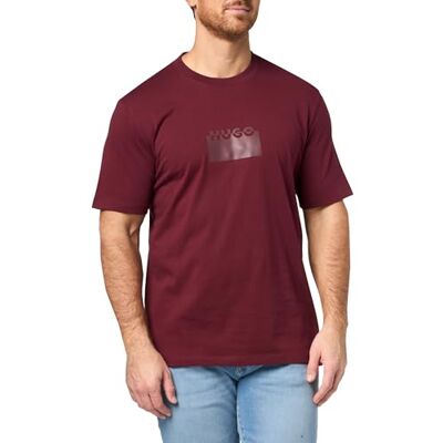 HUGO blocklogotyp för män bomulls-t-shirt, Tranbärsport, L HUGO blocklogotyp för män bomulls-t-shirt, Tranbärsport, L