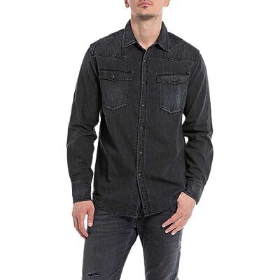 Replay Jeansskjorta för män, 099 Svart Delavè, S Replay Jeansskjorta för män, 099 Svart Delavè, S