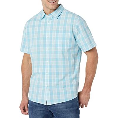 Amazon Essentials kortärmad stretch-poplin-skjorta för män (finns i stora och långa), ljusblå vit, medium rutig, Small Amazon Essentials kortärmad stretch-poplin-skjorta för män (finns i stora och långa), ljusblå vit, medium rutig, Small