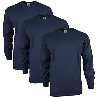 Gildan Herr Ultra Cotton Långärmad T-shirt (förpackning med 2), Marinblå (3-pack), 4XL Gildan Herr Ultra Cotton Långärmad T-shirt (förpackning med 2), Marinblå (3-pack), 4XL