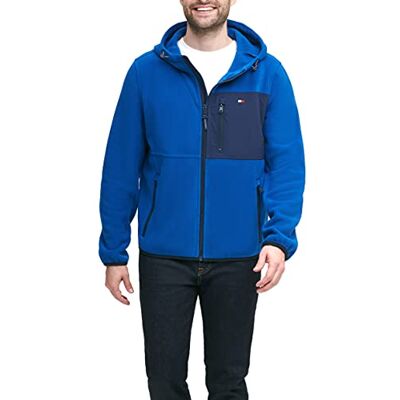 Tommy Hilfiger Herr Mixed Media Hooded Polar Fleece Jacka, Kungsblå/marinblå blandad media, XXL Tommy Hilfiger Herr Mixed Media Hooded Polar Fleece Jacka, Kungsblå/marinblå blandad media, XXL