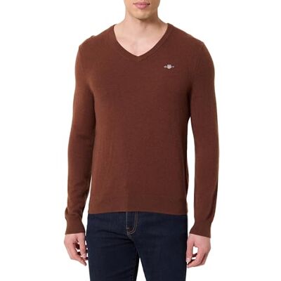 GANT Extrafine lammull V-hals, Mahogny brun, L GANT Extrafine lammull V-hals, Mahogny brun, L