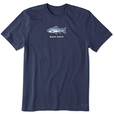 Life Is Good Catch Fish t-shirt för män, kortärmad rund hals grafisk T-shirt Life Is Good Catch Fish t-shirt för män, kortärmad rund hals grafisk T-shirt