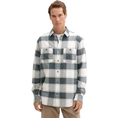 TOM TAILOR Herr Comfort Fit skjorta i rutmönster, 36634 – offwhite blue check, L TOM TAILOR Herr Comfort Fit skjorta i rutmönster, 36634 – offwhite blue check, L