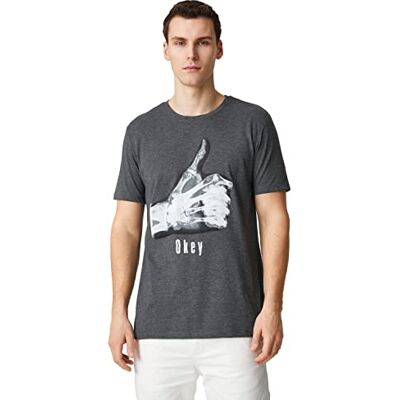 Koton Herr Crew Neck T-shirt slogan tryckt kortärmad, Antracit (045), XXL Koton Herr Crew Neck T-shirt slogan tryckt kortärmad, Antracit (045), XXL