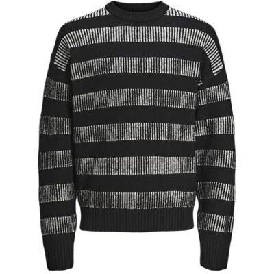 JACK & JONES JACK&JONES Jcospace randig stickad crew neck Sn, Svart/ränder: vit, M JACK & JONES JACK&JONES Jcospace randig stickad crew neck Sn, Svart/ränder: vit, M