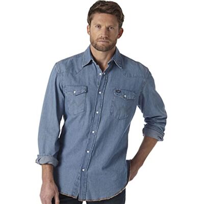 Wrangler herr Skjorta Cowboy Cut Western Långärmad Snap Work Skjorta Tvättad Finish, Medium Blue Chambray, 2X tall Wrangler herr Skjorta Cowboy Cut Western Långärmad Snap Work Skjorta Tvättad Finish, Medium Blue Chambray, 2X tall