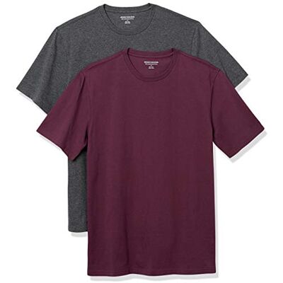 Amazon Essentials Herr Slim-Fit kortärmad T-shirt med rund hals, paket med 2, vinröd/kol ljung, XX-Large Amazon Essentials Herr Slim-Fit kortärmad T-shirt med rund hals, paket med 2, vinröd/kol ljung, XX-Large