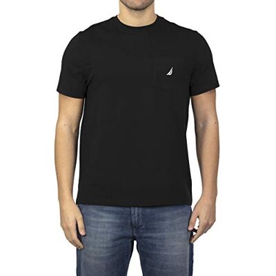Nautica herr-T-shirt med enfärgad design, rund hals, kort ärm och bröstficka., Svart, S Nautica herr-T-shirt med enfärgad design, rund hals, kort ärm och bröstficka., Svart, S