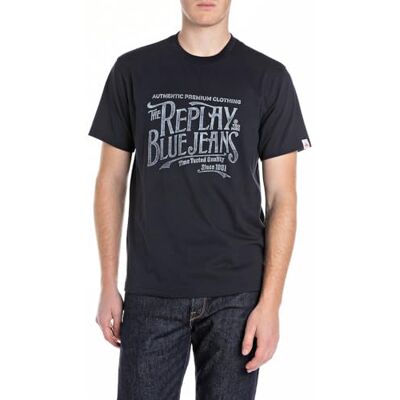 Replay T-shirt för män, normal passform, bomull, 970 Night Blue, S Replay T-shirt för män, normal passform, bomull, 970 Night Blue, S