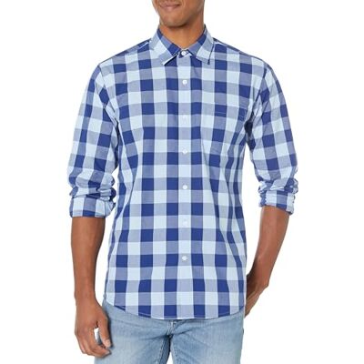 Amazon Essentials Men's Långärmad ledig poplinskjorta med normal passform, Blå Buffalorutigt, XL Amazon Essentials Men's Långärmad ledig poplinskjorta med normal passform, Blå Buffalorutigt, XL