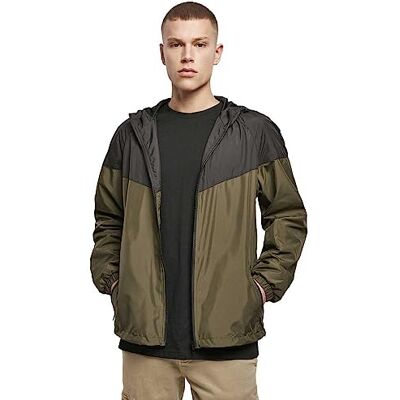 Build Your Brand Windbreaker för män, Darkolive/svart, S Build Your Brand Windbreaker för män, Darkolive/svart, S