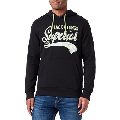 JACK & JONES Jjemett sweat Hood huvtröja för män, Schwarz, L JACK & JONES Jjemett sweat Hood huvtröja för män, Schwarz, L