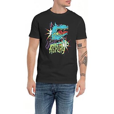 Replay Herr T-shirt kortärmad rund hals Dog Print, svart (Black 098), XS, Svart 098, XS Replay Herr T-shirt kortärmad rund hals Dog Print, svart (Black 098), XS, Svart 098, XS