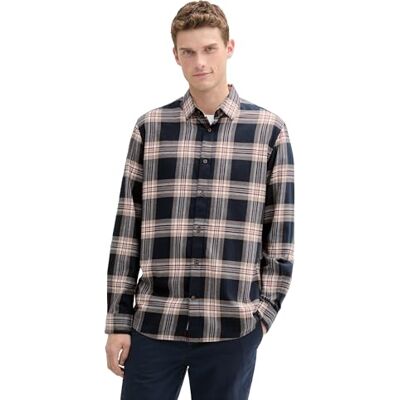 TOM TAILOR herr 1043799 normal passform skjorta i rutmönster (1-pack), 36640 – marinblå brun kontroll, 3XL TOM TAILOR herr 1043799 normal passform skjorta i rutmönster (1-pack), 36640 – marinblå brun kontroll, 3XL