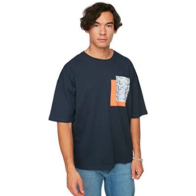 Trendyol Herr avslappnad standard rundhalsad vävd T-shirt marinblå, marinblå, XL Trendyol Herr avslappnad standard rundhalsad vävd T-shirt marinblå, marinblå, XL