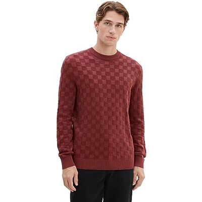TOM TAILOR Basic stickad tröja för män med struktur, 32220-burned bordeaux röd, XL TOM TAILOR Basic stickad tröja för män med struktur, 32220-burned bordeaux röd, XL