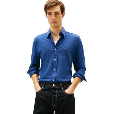 Tommy Hilfiger herr stickad Pique fjädervikt skjorta MW0MW41690 L/S skjorta, blå, S, Blå (Indigo Heather), S Tommy Hilfiger herr stickad Pique fjädervikt skjorta MW0MW41690 L/S skjorta, blå, S, Blå (Indigo Heather), S