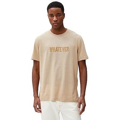 Koton Herr slogan broderad näsduk rund hals kortärmad t-shirt, Beige randig (0s6), S Koton Herr slogan broderad näsduk rund hals kortärmad t-shirt, Beige randig (0s6), S