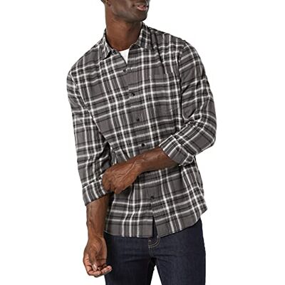 Amazon Essentials Men's Långärmad flanellskjorta (finns i Big & Tall), Grå Rutig, XS Amazon Essentials Men's Långärmad flanellskjorta (finns i Big & Tall), Grå Rutig, XS