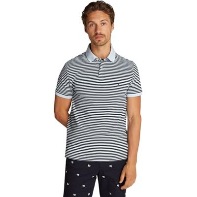 Tommy Hilfiger Kortärmad pikétröja för män, Blå (Breezy Blue/Desert Sky), S Tommy Hilfiger Kortärmad pikétröja för män, Blå (Breezy Blue/Desert Sky), S