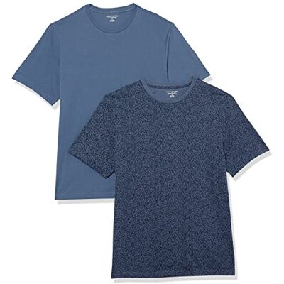 Amazon Essentials herr normal passform kortärmad rund hals t-shirt, paket med 2, marinblå blommigt tryck/tvättad blå, Small Amazon Essentials herr normal passform kortärmad rund hals t-shirt, paket med 2, marinblå blommigt tryck/tvättad blå, Small