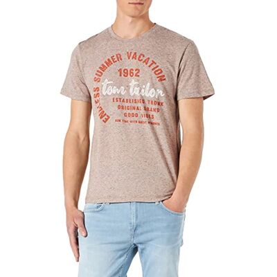TOM TAILOR Herr T-shirt med tryck 1031636, 29819 Beige Brown Inject With Neps, XXS TOM TAILOR Herr T-shirt med tryck 1031636, 29819 Beige Brown Inject With Neps, XXS