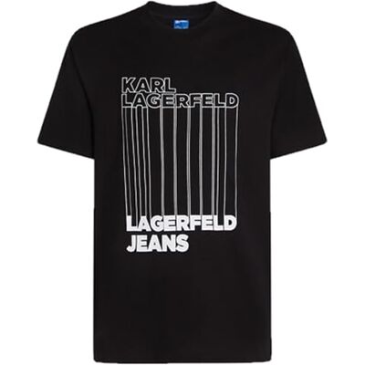 KARL LAGERFELD JEANS , Herr, Vanlig Kortärm Streckkod T-Shirt, Vanlig Passform, Svart, XL KARL LAGERFELD JEANS , Herr, Vanlig Kortärm Streckkod T-Shirt, Vanlig Passform, Svart, XL