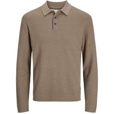 JACK & JONES Jprcccooper Knit Polo Ls, Greige, L JACK & JONES Jprcccooper Knit Polo Ls, Greige, L