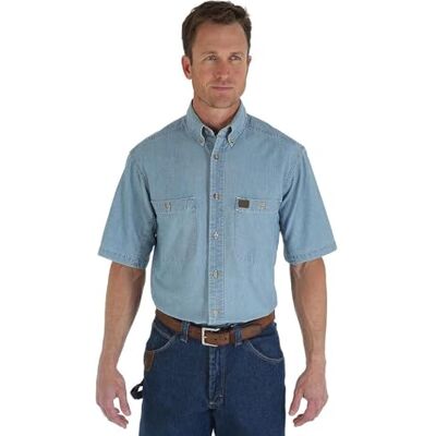 Wrangler Riggs Workwear Chambray arbetsskjorta för män – blå – medium Wrangler Riggs Workwear Chambray arbetsskjorta för män – blå – medium