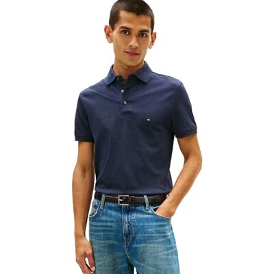 Tommy Hilfiger kortärmade pikétröjor för män i smal passform med stretch och ekologisk pikébomull, ökenhimmel ljung, S, Öken himmel ljung, S Tommy Hilfiger kortärmade pikétröjor för män i smal passform med stretch och ekologisk pikébomull, ökenhimmel ljung, S, Öken himmel ljung, S