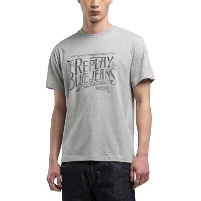 Replay T-shirt för män, normal passform, bomull, M08 Light Grey Melange..., XXL Replay T-shirt för män, normal passform, bomull, M08 Light Grey Melange..., XXL