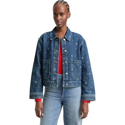 TOM TAILOR Denim dam 1049758 jeansjacka, 40086-Mid Blue Laser Hearts Denim, XXL TOM TAILOR Denim dam 1049758 jeansjacka, 40086-Mid Blue Laser Hearts Denim, XXL