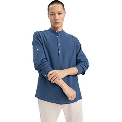 DeFacto Långärmad herrskjorta, långärmade herrskjortor, indigo, XS DeFacto Långärmad herrskjorta, långärmade herrskjortor, indigo, XS