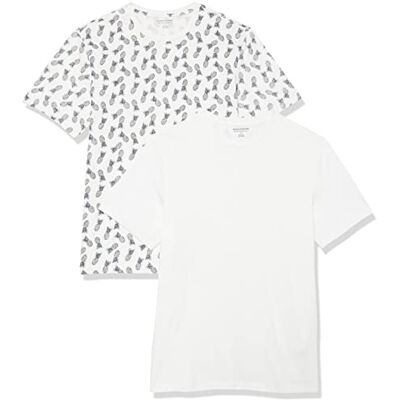 Amazon Essentials mäns Slim-Fit kortärmad T-shirt med rund hals, 2-pack, ananas tryck/vit, XX-Large Amazon Essentials mäns Slim-Fit kortärmad T-shirt med rund hals, 2-pack, ananas tryck/vit, XX-Large