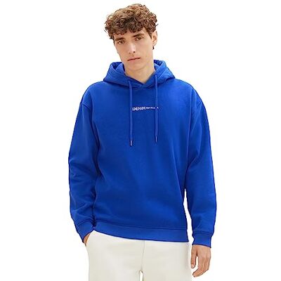 TOM TAILOR Denim herr huvtröja sweatshirt med litet logotyptryck, 14531 Glänsande kunglig, XXL TOM TAILOR Denim herr huvtröja sweatshirt med litet logotyptryck, 14531 Glänsande kunglig, XXL