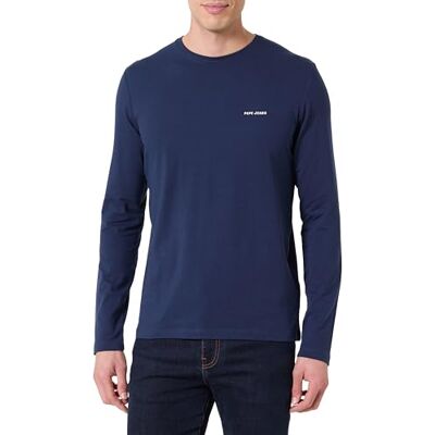 Pepe Jeans herr M Basic Logo Stretch L/S t-shirt, blå (marinblå), M, Blå (marinblå), M Pepe Jeans herr M Basic Logo Stretch L/S t-shirt, blå (marinblå), M, Blå (marinblå), M