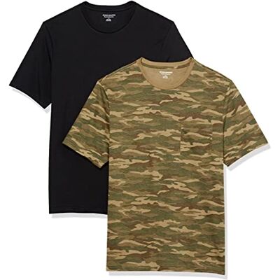 Amazon Essentials herr normal passform kortärmad rund hals ficka t-shirt, paket med 2, svart/kamouflagetryck, XX-Large Amazon Essentials herr normal passform kortärmad rund hals ficka t-shirt, paket med 2, svart/kamouflagetryck, XX-Large