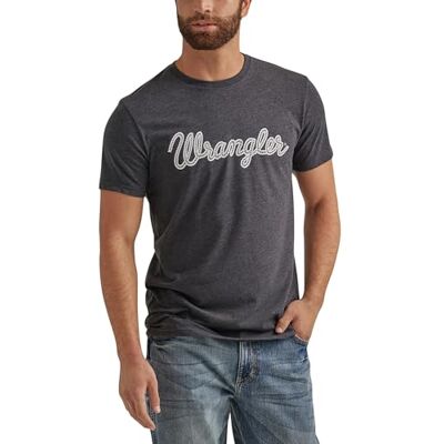 Wrangler herr western rund hals kortärmad t-shirt, Caviar Heather, S Wrangler herr western rund hals kortärmad t-shirt, Caviar Heather, S