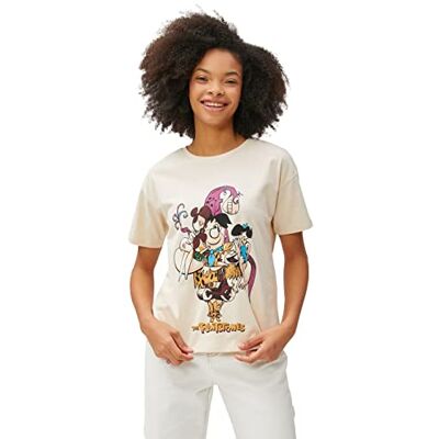 Koton Flintstones Licensed Short Sleeeve Crew Neck Cotton T-shirt, Beige (051), XS Koton Flintstones Licensed Short Sleeeve Crew Neck Cotton T-shirt, Beige (051), XS