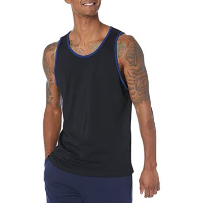 Amazon Essentials Men's Linne normal passform, Blå/Svart, L Amazon Essentials Men's Linne normal passform, Blå/Svart, L