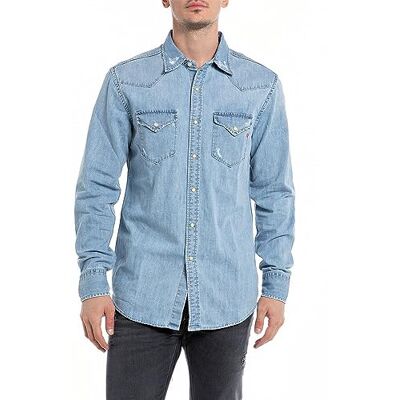 Replay herrjeansskjorta långärmad med bröstfickor, Ljusblå 010, M Replay herrjeansskjorta långärmad med bröstfickor, Ljusblå 010, M