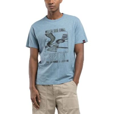 Replay herr tshirt, 388 stålblå, 3XL Replay herr tshirt, 388 stålblå, 3XL