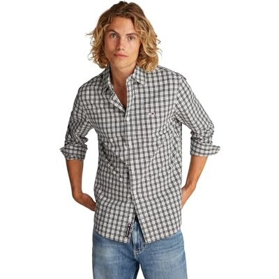 Tommy Jeans herr L/S skjorta, Svart (svart liten ruta), M Tommy Jeans herr L/S skjorta, Svart (svart liten ruta), M
