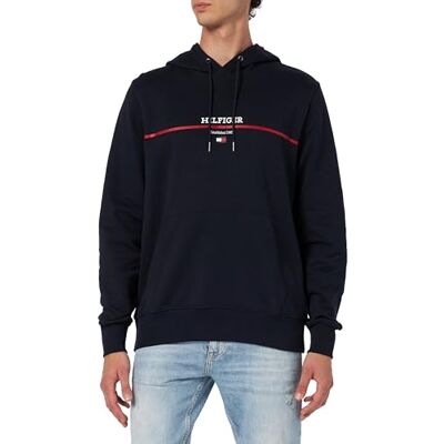 Tommy Hilfiger Huvtröja för män, normal passform, Blå (Desert Sky), XS Tommy Hilfiger Huvtröja för män, normal passform, Blå (Desert Sky), XS