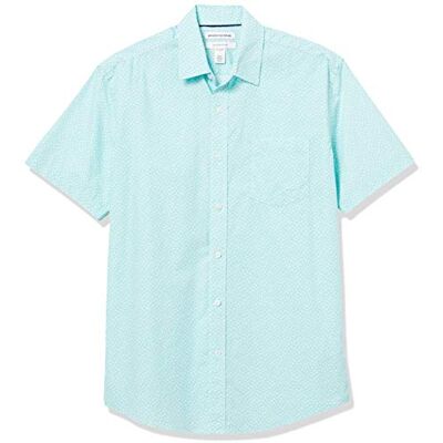 Amazon Essentials mäns normal passform kortärmad poplin-skjorta, aqua blå bladtryck, X-Small Amazon Essentials mäns normal passform kortärmad poplin-skjorta, aqua blå bladtryck, X-Small