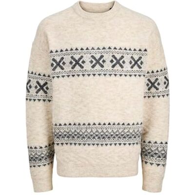JACK & JONES Jprblumax Fairisle stickad crew neck, Enkel mullvadsgrå, M JACK & JONES Jprblumax Fairisle stickad crew neck, Enkel mullvadsgrå, M